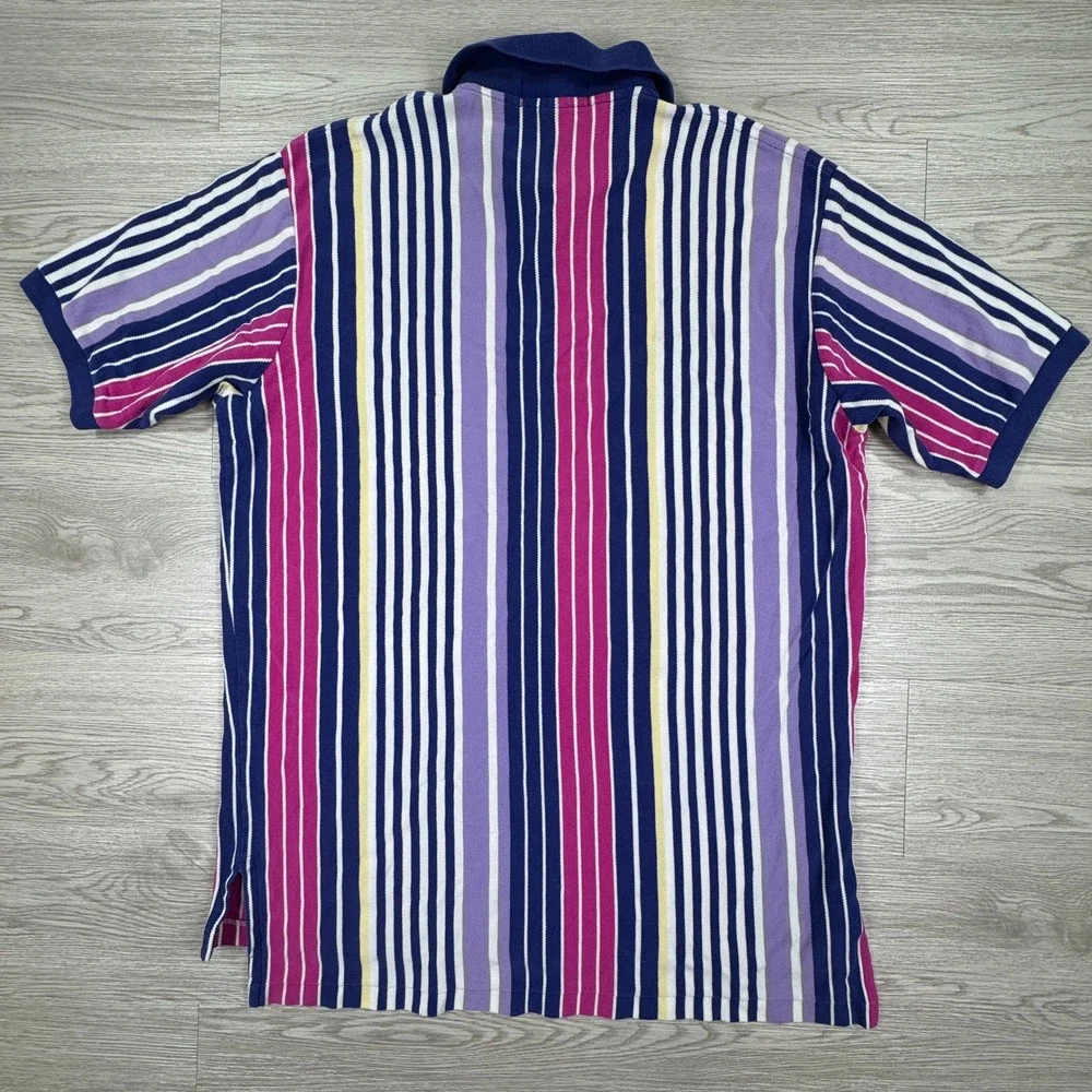 Polo Ralph Lauren Mens Polo Shirt Large Vertical Stripe Blue Pink Cotton Large